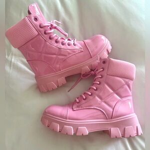 Women’s Pink Patent Leather Combat Boots